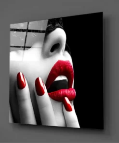 Alternative view of Rode make-up Vrouw Glasschilderij
