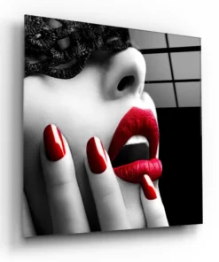 Rode make-up Vrouw Glasschilderij