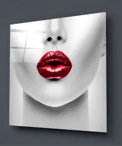 Alternative view of Glasschilderij Vrouw met rode lippen