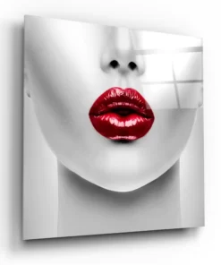Glasschilderij Vrouw met rode lippen
