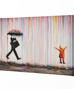 Alternative view of Banksy Kleurrijke Regen Canvas Schilderij