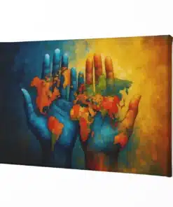 ALIVA 1188 wereldkaart op handen canvas schilderij horizontaal b
