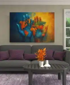 ALIVA 1188 wereldkaart op handen canvas schilderij horizontaal c