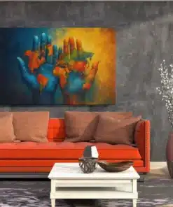 ALIVA 1188 wereldkaart op handen canvas schilderij horizontaal d