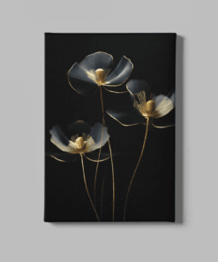 Bloemen Zwart Goud Canvas Schilderij