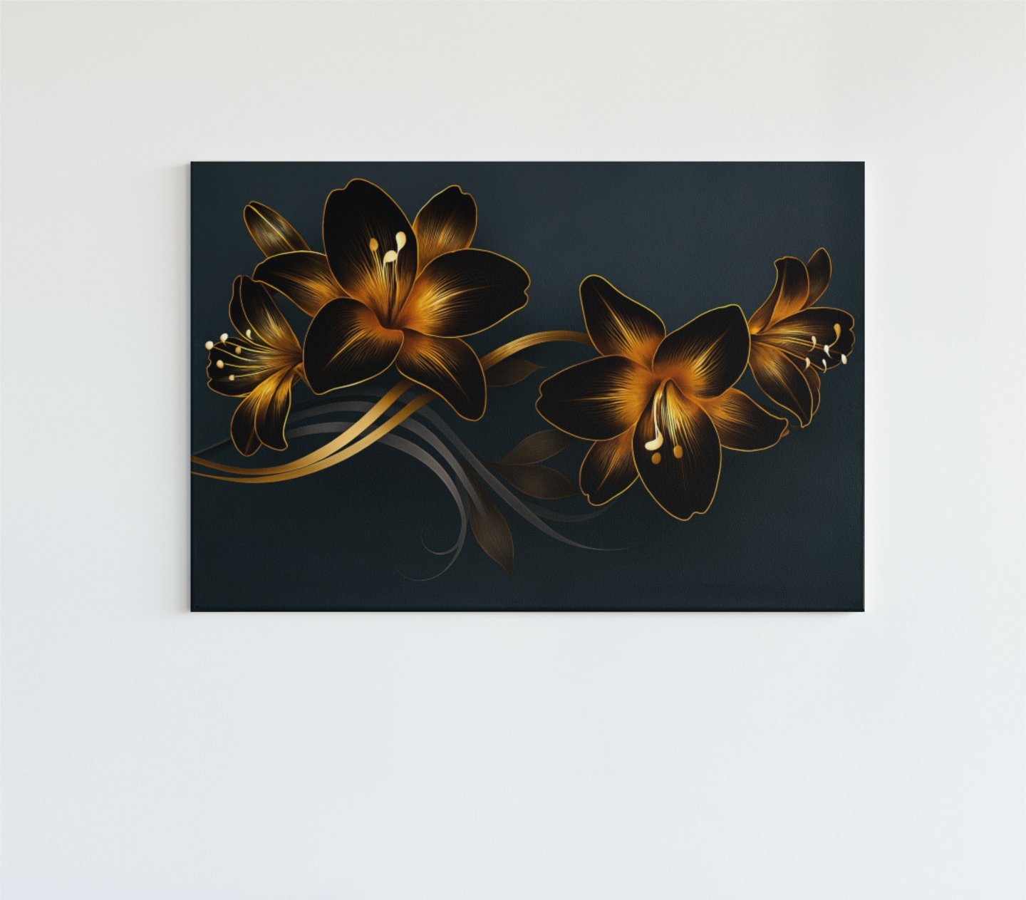 Gouden Bloemen Canvas Schilderij