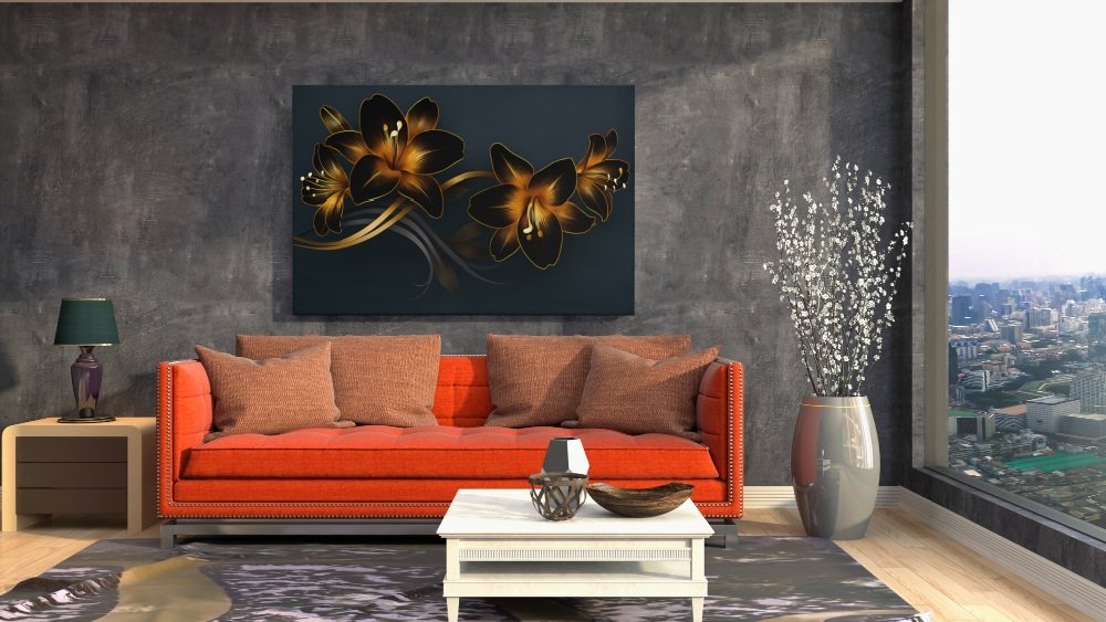 Gouden Bloemen Canvas Schilderij - Afbeelding 4