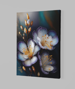 Alternative view of Bloemen Wit Paars Canvas Schilderij