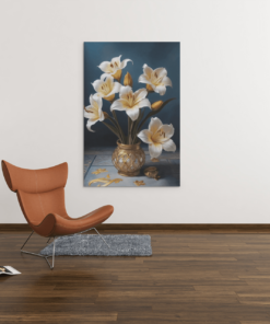 Bloemen in gouden vaas Canvas Schilderij - Afbeelding 3