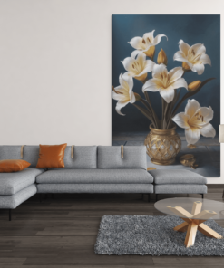 Bloemen in gouden vaas Canvas Schilderij - Afbeelding 4