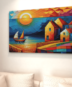 ALIVA 1278 kleurrijke dorp canvas schilderij b