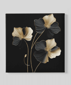 Bloem Goud en Zwart Canvas Schilderij