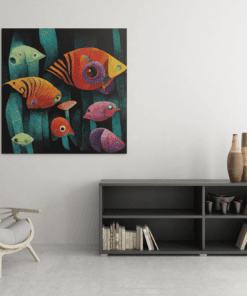OEFE 1181 abstracte vissen canvas schilderij b