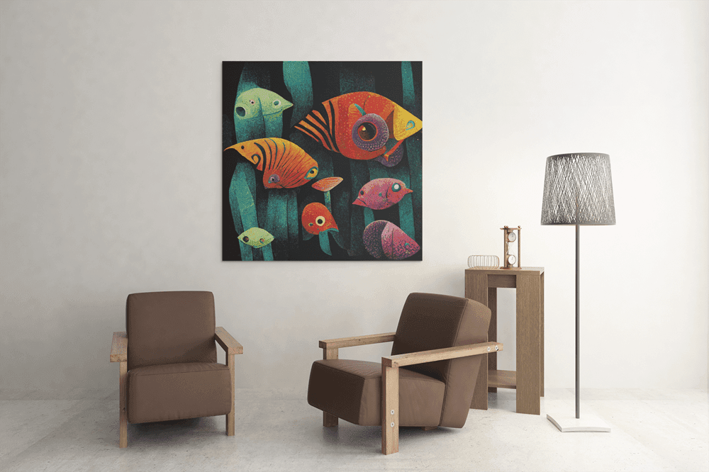 OEFE 1181 abstracte vissen canvas schilderij d