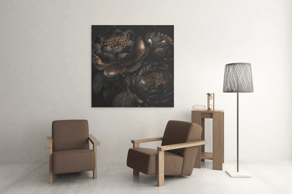 OEFE 1182 zwarte bloemen canvas schilderij d