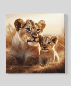 Moeder Leeuwin met Welp Canvas Schilderij