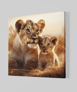 Alternative view of Moeder Leeuwin met Welp Canvas Schilderij