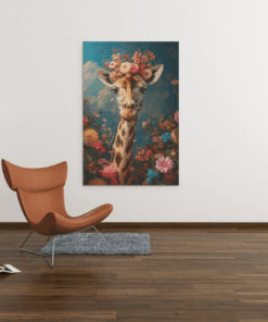 ALIVA 1296 giraffe met bloemen canvas schilderij rechthoek b