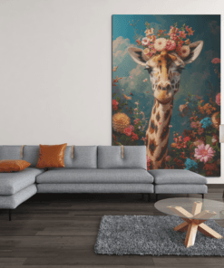 ALIVA 1296 giraffe met bloemen canvas schilderij rechthoek c