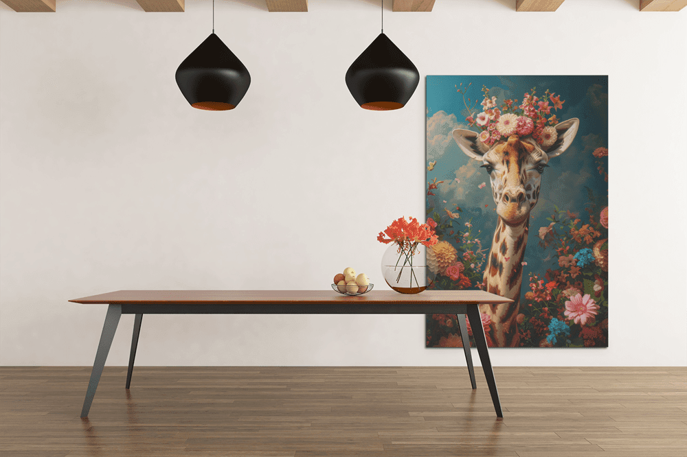 ALIVA 1296 giraffe met bloemen canvas schilderij rechthoek d