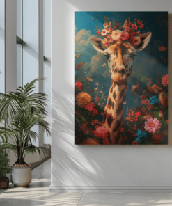 ALIVA 1296 giraffe met bloemen canvas schilderij rechthoek e