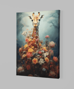 Alternative view of Giraffe Met Bloemen Canvas Schilderij