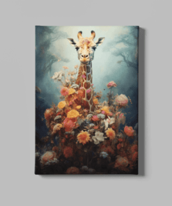 Giraffe Met Bloemen Canvas Schilderij