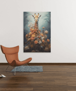 Giraffe Met Bloemen Canvas Schilderij - Afbeelding 4