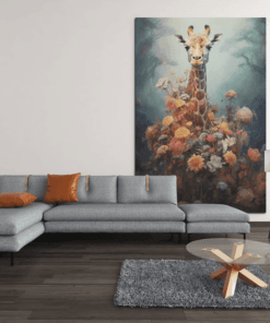 Giraffe Met Bloemen Canvas Schilderij - Afbeelding 5