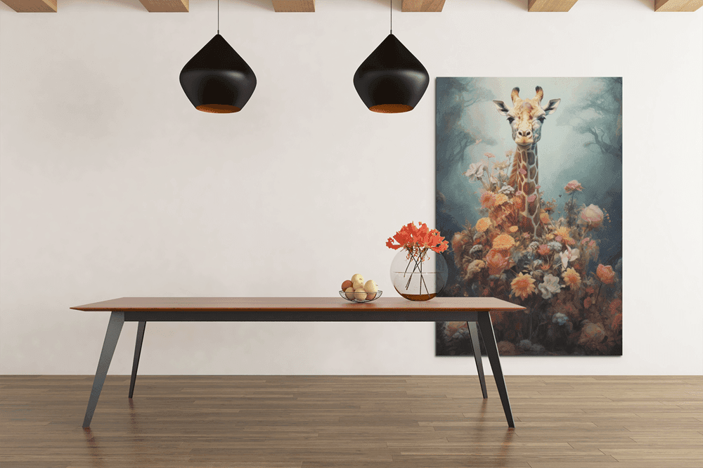 ALIVA 1297 giraffe met bloemen canvas schilderij rechthoek d