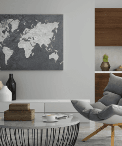 ALIVA 1298 wereldkaart grijs canvas schilderij rechthoek c