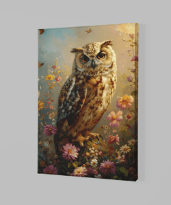 Alternative view of Uil met Bloemen Canvas Schilderij