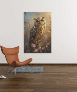 ALIVA 1327 uil met bloemen canvas schilderij b