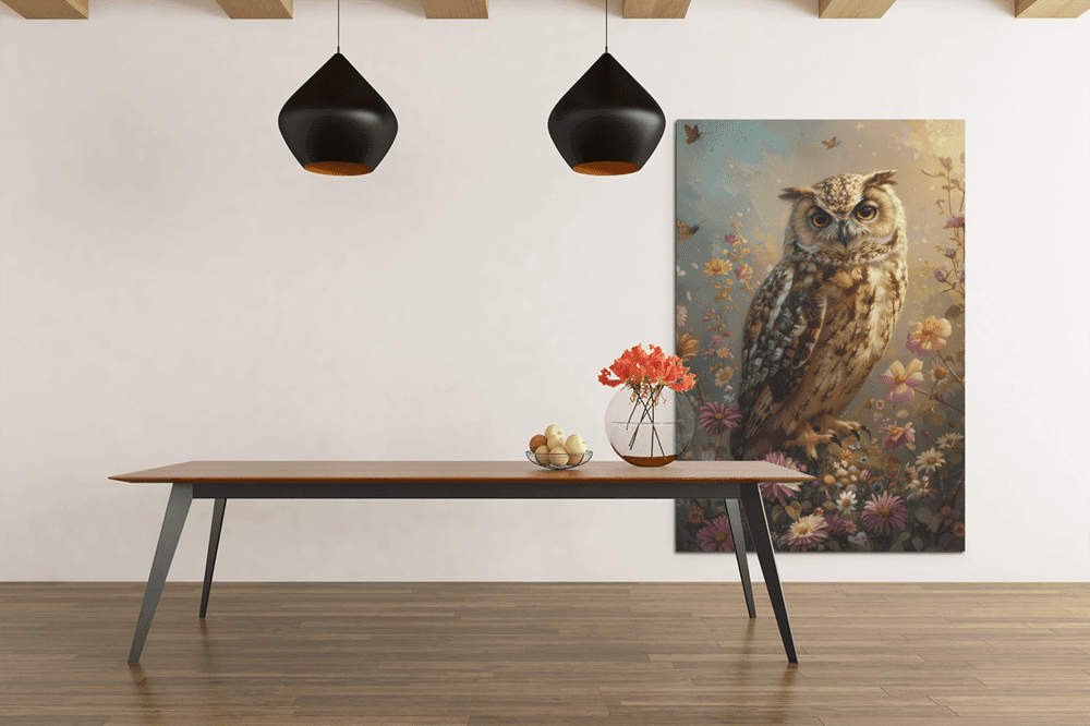 ALIVA 1327 uil met bloemen canvas schilderij c