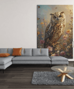 ALIVA 1327 uil met bloemen canvas schilderij d