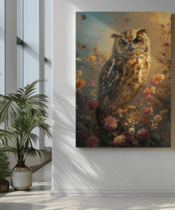 ALIVA 1327 uil met bloemen canvas schilderij e