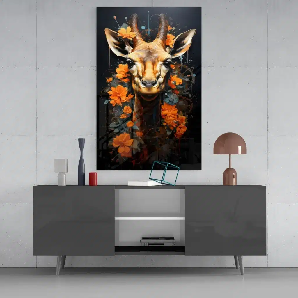 dsg 7023 glasschilderij dieren giraffe met bloemen