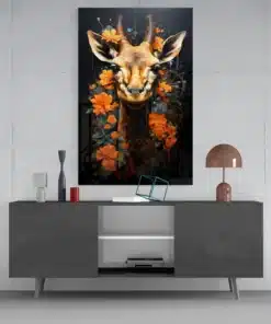dsg 7023 glasschilderij dieren giraffe met bloemen