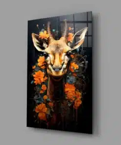 Alternative view of Glasschilderij Giraffe met bloemen
