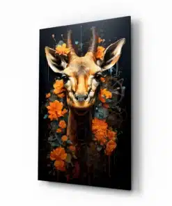 Glasschilderij Giraffe met bloemen