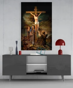 jezus aan het kruis glasschilderij