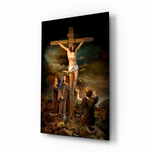 Jezus Aan Het Kruis Glasschilderij
