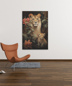 ALIVA 1361 leeuwin en haar welp canvas schilderij b