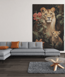ALIVA 1361 leeuwin en haar welp canvas schilderij c