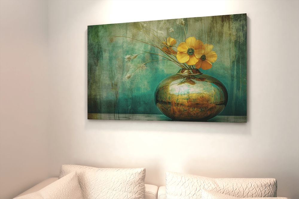 ALIVA 1370 vaas en gele bloemen canvas schilderij a
