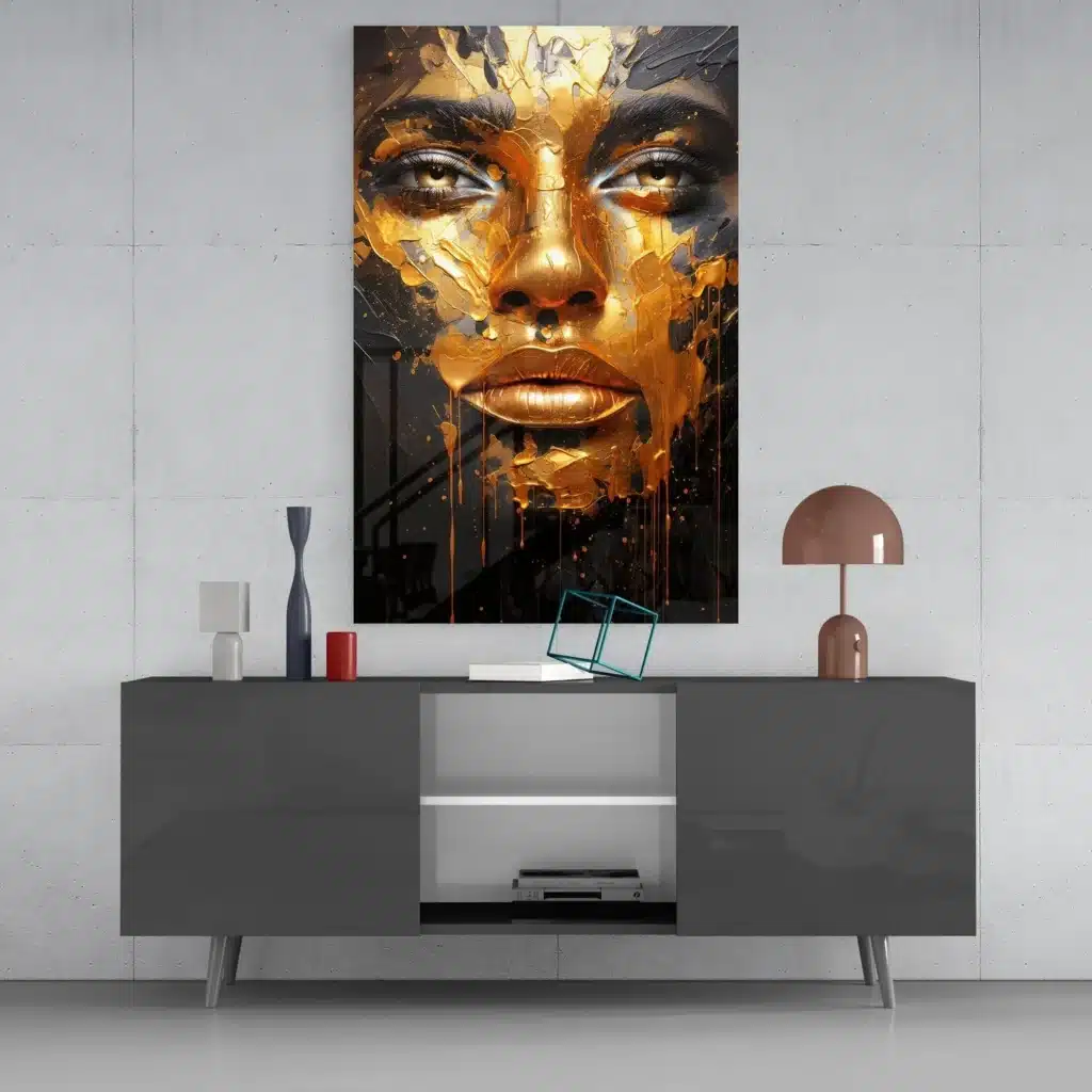 dsg 7024 vrouw gezicht met goud glasschilderij