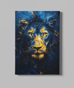 Leeuw Portret Blauw Canvas Schilderij