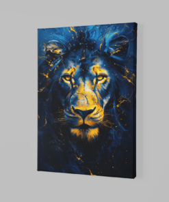 Alternative view of Leeuw Portret Blauw Canvas Schilderij