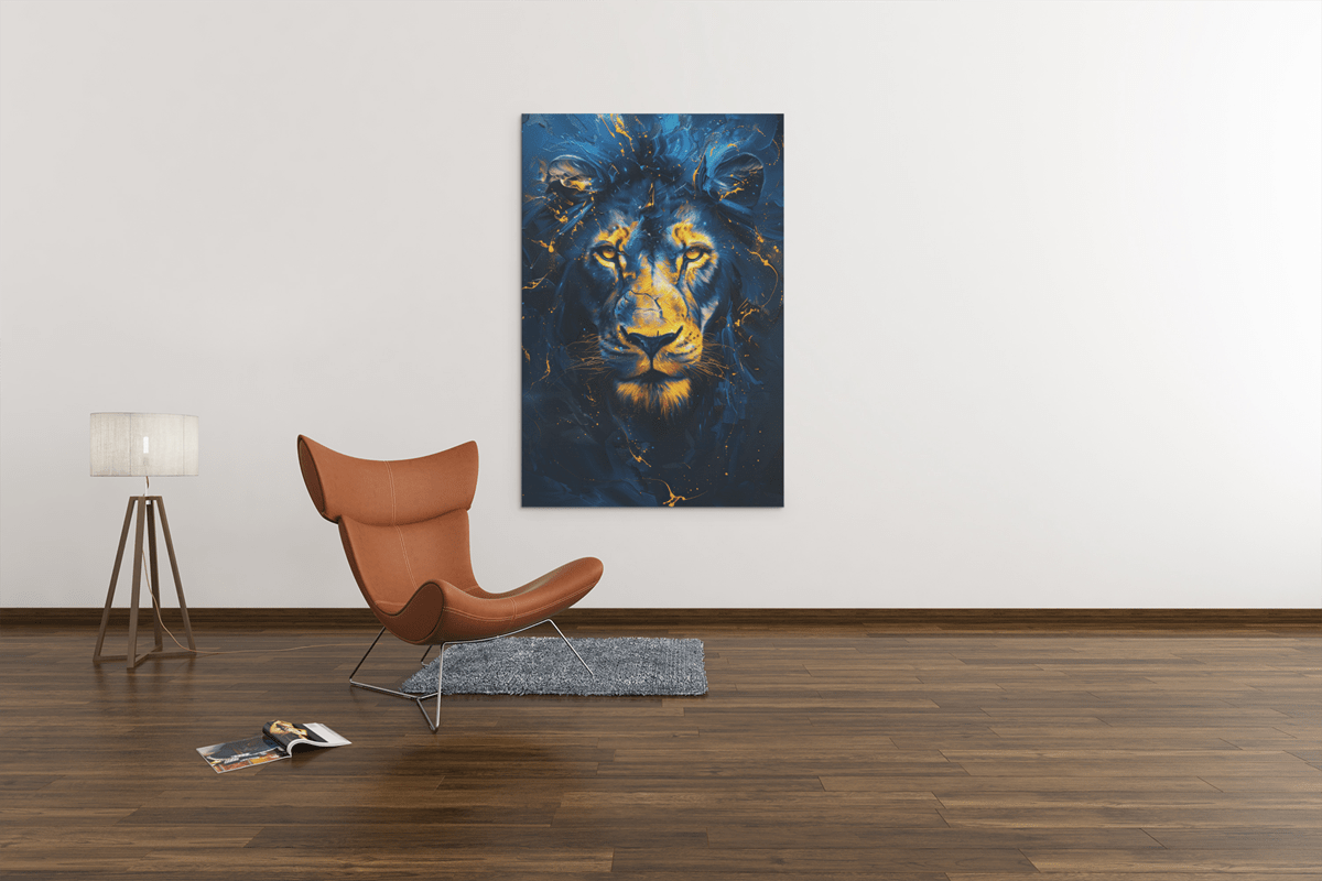 ALIVA 1380 leeuw portret blauw canvas schilderij b