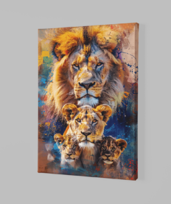 ALIVA 1382 leeuwen familie op canvas doek a